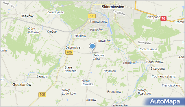 mapa Dębowa Góra, Dębowa Góra gmina Skierniewice na mapie Targeo
